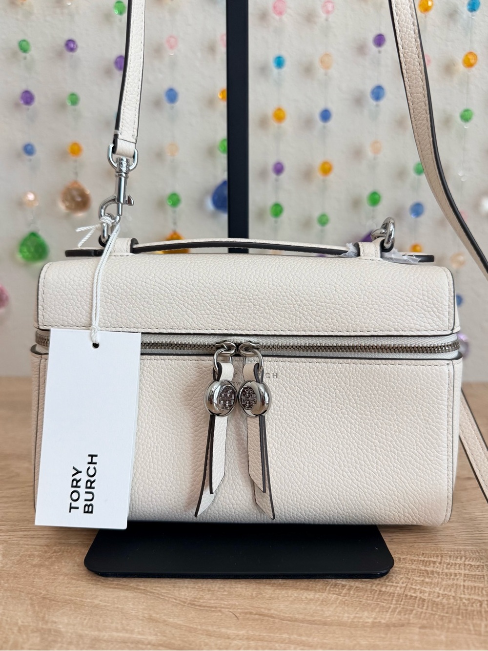 Tory Burch Light Cream Romy Slim Leather Top-Handle Bag